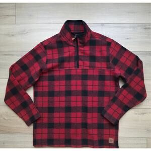 John Wayne Stock Supply 1/4 Zip Red Black Buffalo Plaid Fleece Shirt Jacket M